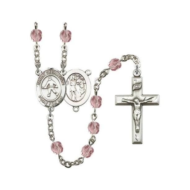 St Gift Boxed and 1 3/8 x 3/4 inch Crucifix Silver Finish St Christopher-Field Hockey Center Christopher-Field Hockey Rosary with 6mm Amethyst Color Fire Polished Beads St Gift Boxed and 1 3/8 x 3/4 inch Crucifix Silver Finish St Christopher-Field Hockey Center Christopher-Field Hockey Rosary with 6mm Amethyst Color Fire Polished Beads